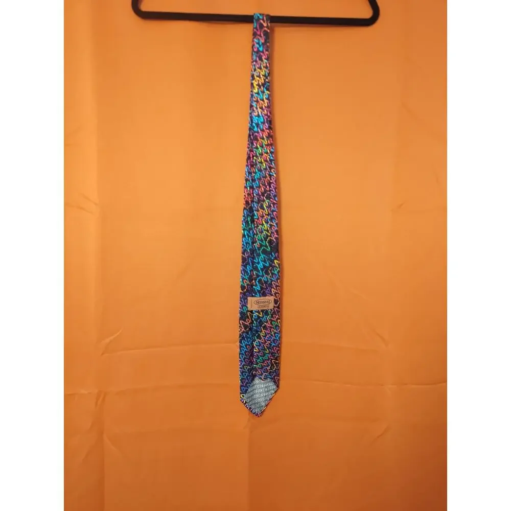 Missoni Cravatte Rayon Multicolor Saw Wave Pattern Made in Italy 58